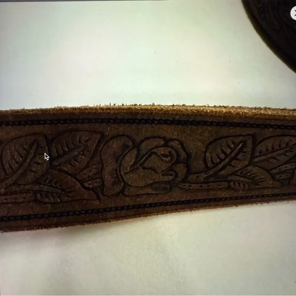 F & L Classic Full Grain embossed brown Leather Belt silver buckle size 30 in